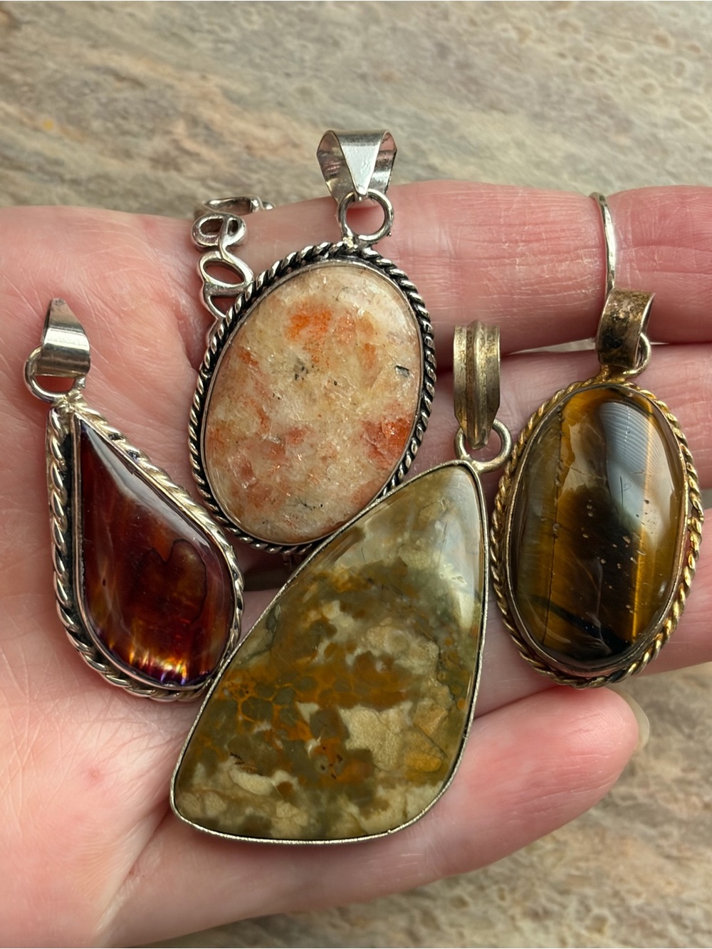 (4) Sterling Silver and Stone Pendants